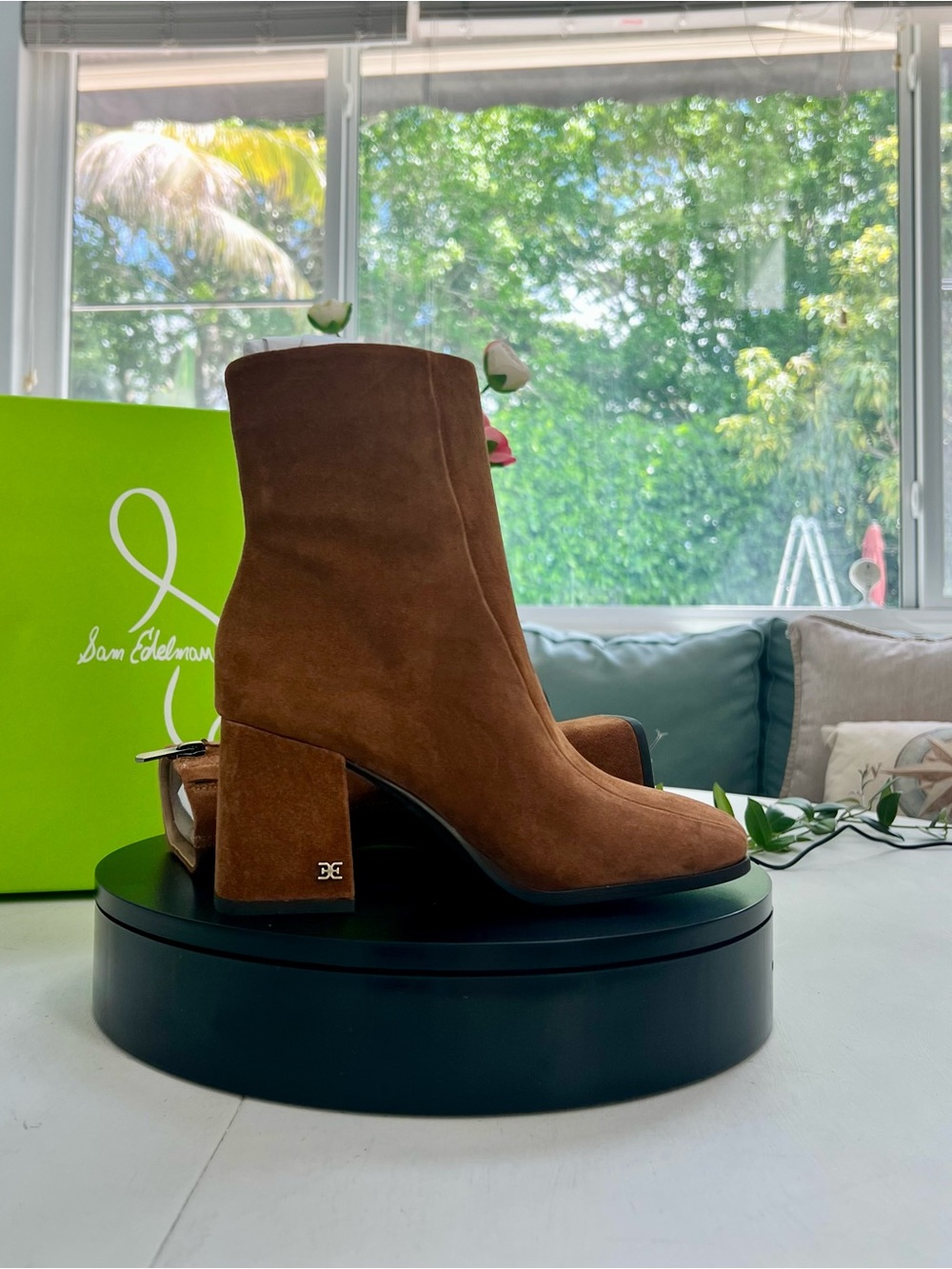 Sam Edelman Chestnut Suede Block Heel Ankle Boots